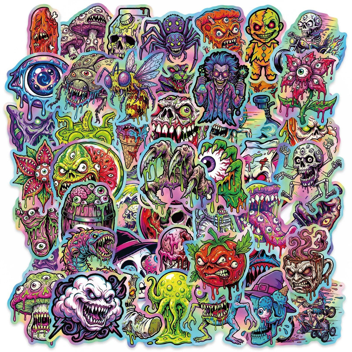 50pcs Horror Joker Skull Stickers - Waterproof Gothic Decals for Laptop, Phone, Motorcycle, Skateboard & More