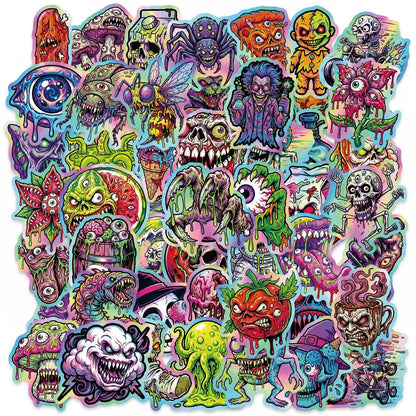 50pcs Horror Joker Skull Stickers - Waterproof Gothic Decals for Laptop, Phone, Motorcycle, Skateboard & More