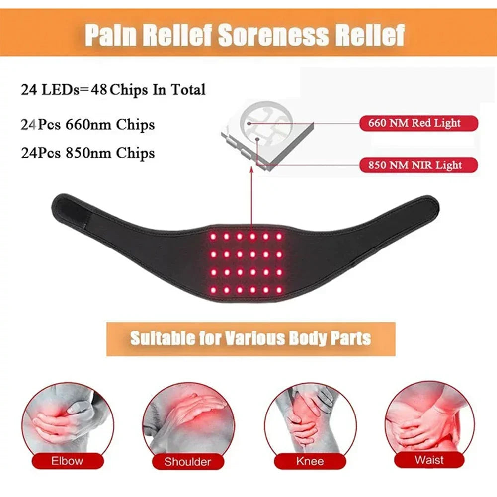 24PCS LED Red Light Belt – Wearable USB Device for Neck, Wrist, Arms, Chin & Waist, 660 & 850nm Therapy for Muscle Relief