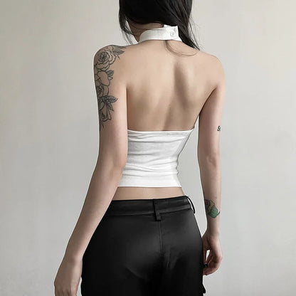 Women’s Solid Color Halter Vest – Casual, Sexy, All-Match Summer Top for Travel & High Street Style