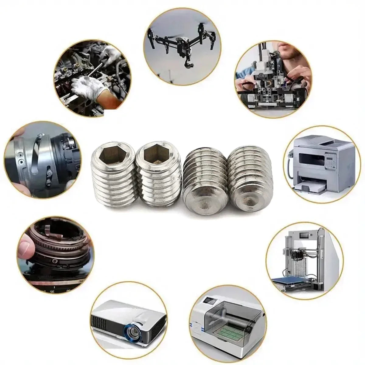 360pcs Stainless Steel Headless Hex Socket Screw Set - M3/M4/M5/M6/M8 Grub & Machine Screws