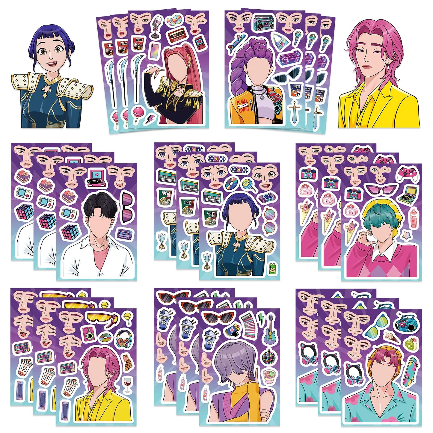 8/16/24PCS Cartoon K-POP Toy Puzzle Stickers — DIY Face Stickers, Handicraft & Stationery Waterproof Stickers