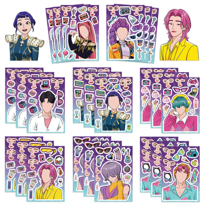 8/16/24PCS Cartoon K-POP Toy Puzzle Stickers — DIY Face Stickers, Handicraft & Stationery Waterproof Stickers