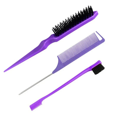 3PCS Hair Styling Comb Set – Teasing Brush, Rat Tail Comb, Edge Brush & Braid Tool for Hair Styling