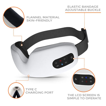 Smart Heated Eye Massager — Vibration + Bluetooth Music, Foldable Portable Eyemask for Dry Eye & Fatigue Relief