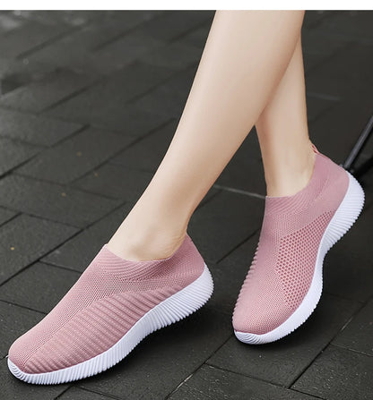 Women’s Slip-On Sock Sneakers – Breathable Flat Casual Vulcanized Sports Shoes Zapatillas