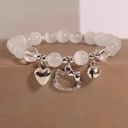 Korean Style Crystal Bead Bracelet - Flower Fox Feather Tassel Charm Jewelry Gift for Women Girls & Best Friends