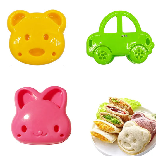 Mini Cartoon Sandwich Cutter and Sealer Set - Bear, Squirrel, and Sea Dog Bread Knife for Kids' Bento Lunch and Baking Fun