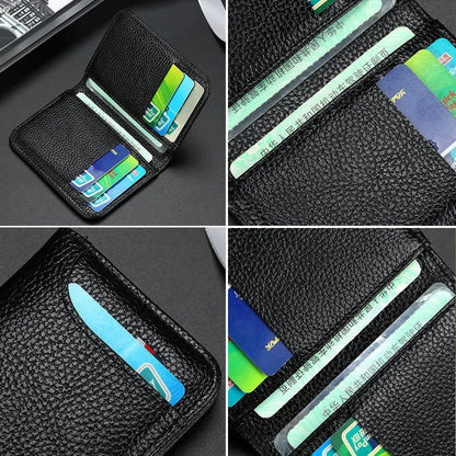 Slim PU Leather Card Wallet - Portable Mini Credit Card Holder for Men with Thin Compact Pocket Design