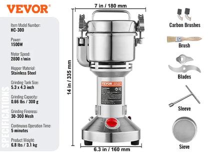 SucceBuy 150-2500g Electric Grain Mill Grinder – Commercial Spice & Herb Grinder for Coffee, Corn & Cereals