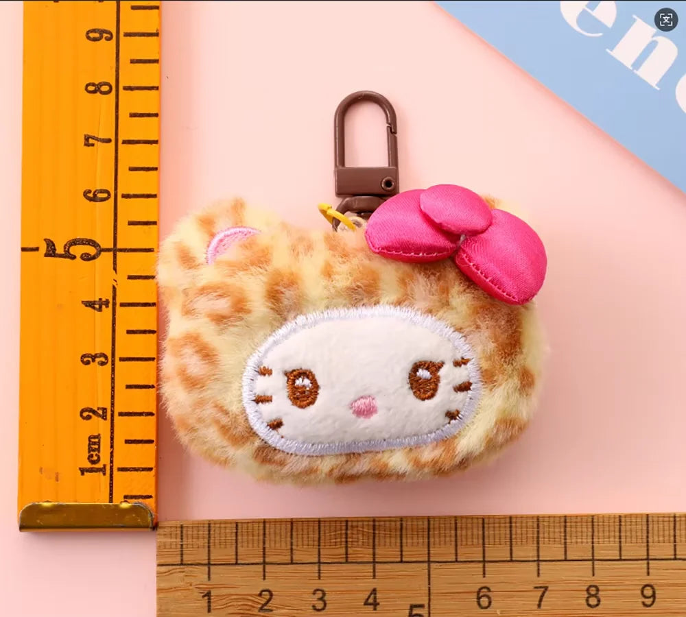 Sanrio Hello Kitty Leopard Print Bear Keychain - Cute Plush Cartoon Cat Pendant for Bags, Backpacks & Gifts