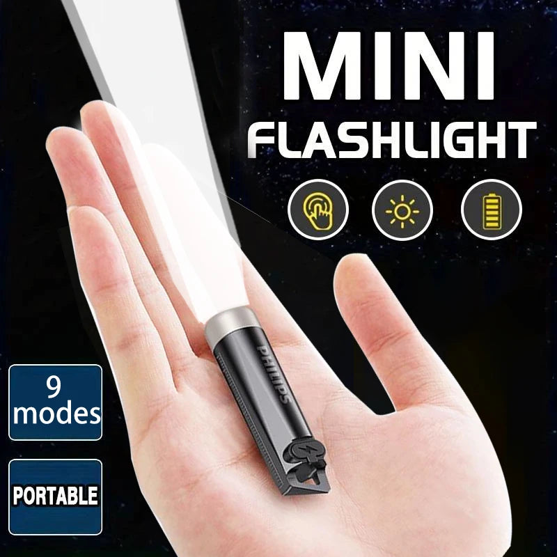 PHILIPS 2025 SFL1121 Mini EDC LED Flashlight – Rechargeable Keychain Torch for Camping, Hiking & Self-Defense