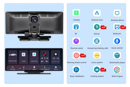 4K 10.26-Inch Dash Cam with Rearview Camera – WiFi CarPlay & Android Auto DVR, GPS Navigation, Dual Lens Mirror Recorder with AUX