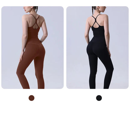2-Piece Women’s Yoga Tracksuit – Athletic Pilates Fitness Set with Push-Up Sports Bra & Leggings for Gym Workout