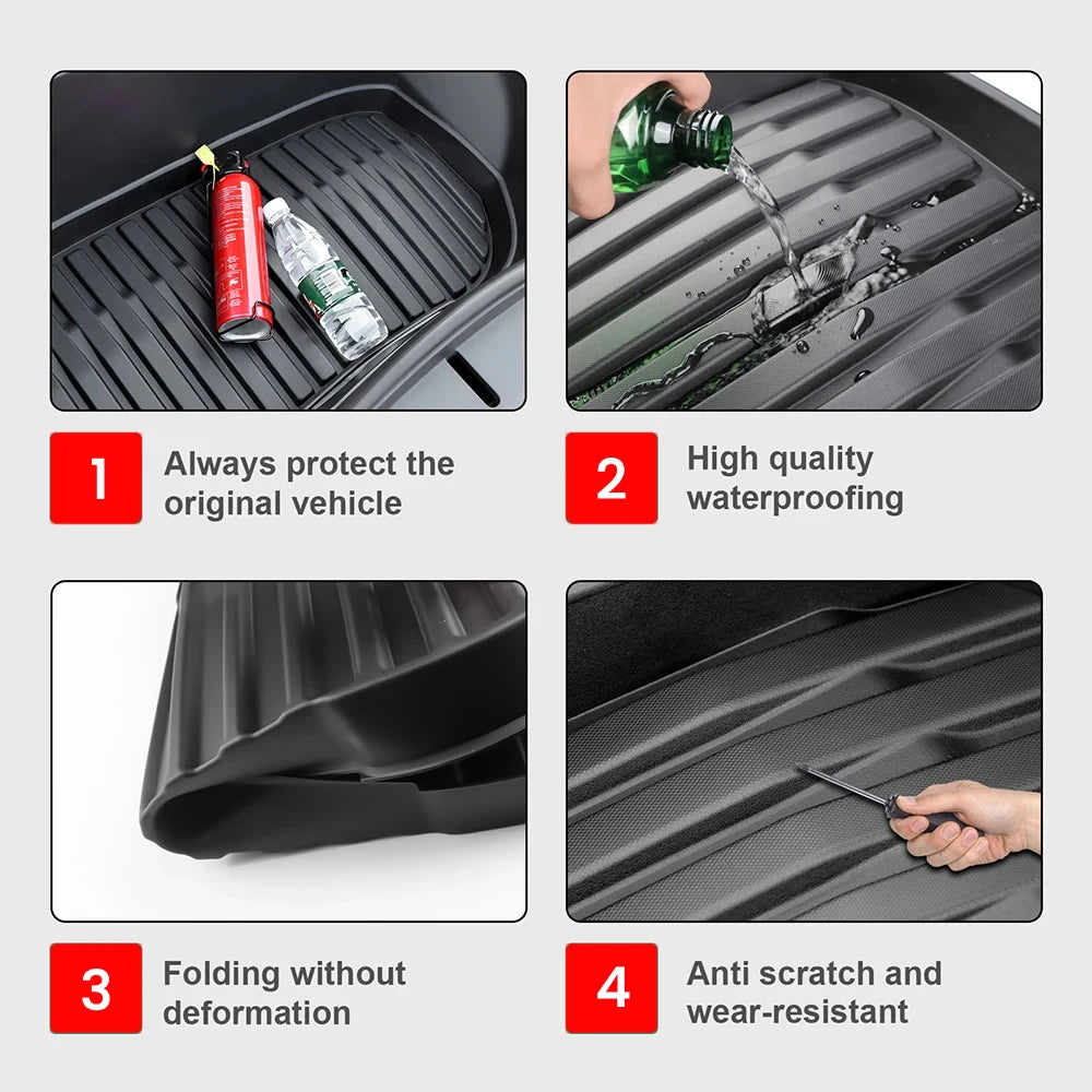 Tesla Model 3/Y Front & Rear Trunk Mats – Upgrade TPE Protective Cargo Liner & Storage Box Floor Pads