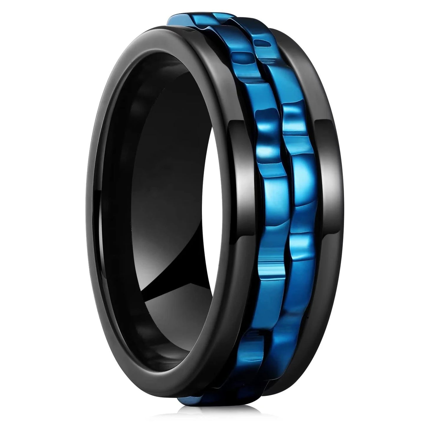 Fashion Punk Gear Fidget Ring — Rotating Titanium Steel Spinner Ring for Men, Biker, Wedding & Party Jewelry