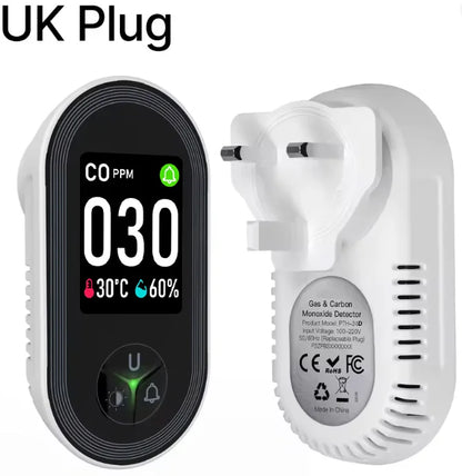 FABISENSE 4-in-1 Carbon Monoxide & Gas Detector - Plug-In CO Alarm with Gas Analyzer, Temperature & Humidity Display