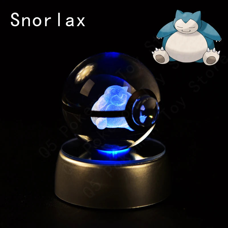 Pokemon 3D Crystal Ball Figurine — Pikachu, Gengar, Mew, Mewtwo Glass Statue with Lamp Base, Kids Birthday Gift