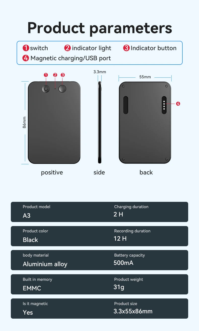 AI-Powered ChatGPT-4 Phone Call Recorder – Mini Audio Voice Recorder, Transcribe & Summarize, 58 Language Translator, Audio Dictaphone