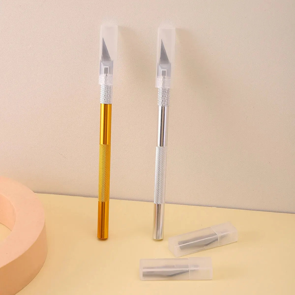 12 Piece Engraving Non-Slip Metal Scalpel Kit – Includes 1 Carving Knife and 11 Blades – Craft Hobby Tools in Gold/Silver, Aluminum
