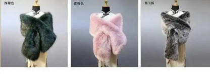 32-Color Luxury Faux Fox Fur Shawl – Women’s Plush Winter Scarf, Wrap & Cape for Wedding & Coat