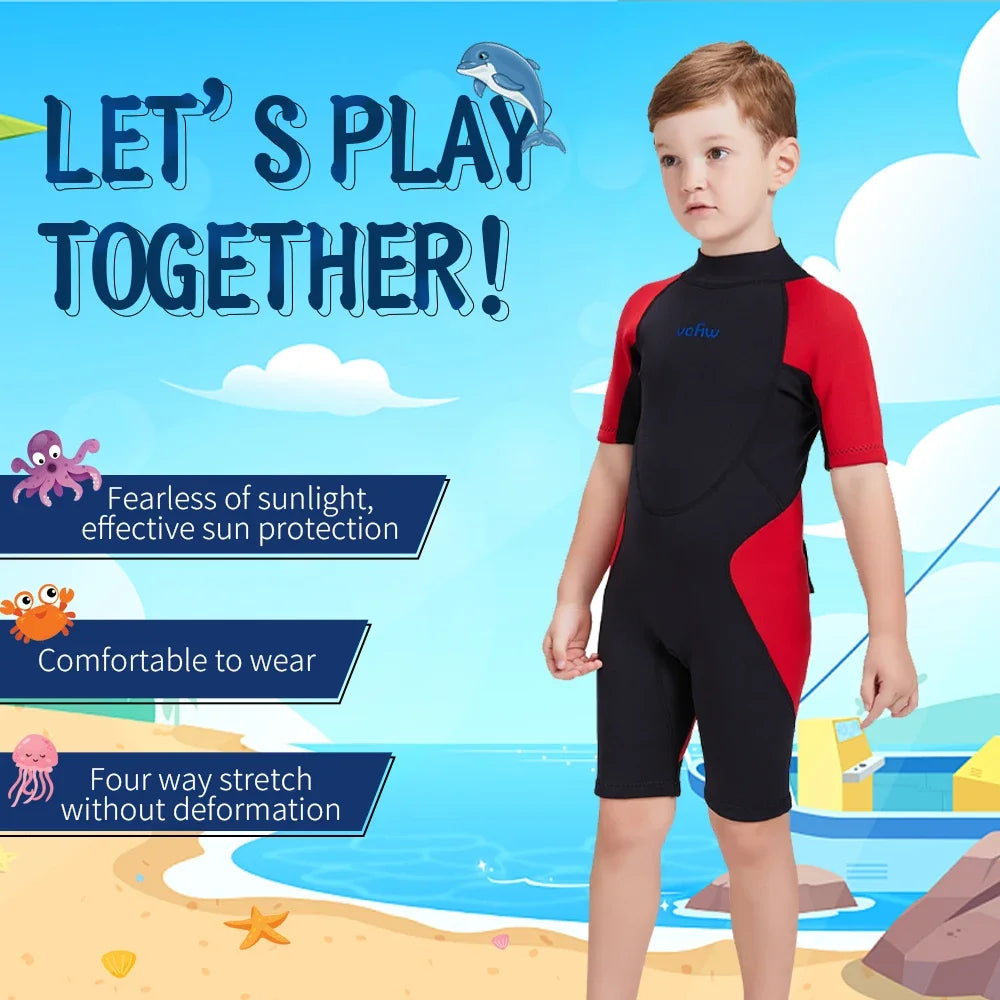 Children's 2mm/3mm Neoprene Wetsuit – One-Piece Long Sleeve Diving Suit for Cold Protection, Sunscreen, Surfing, Swimming & Snorkeling
