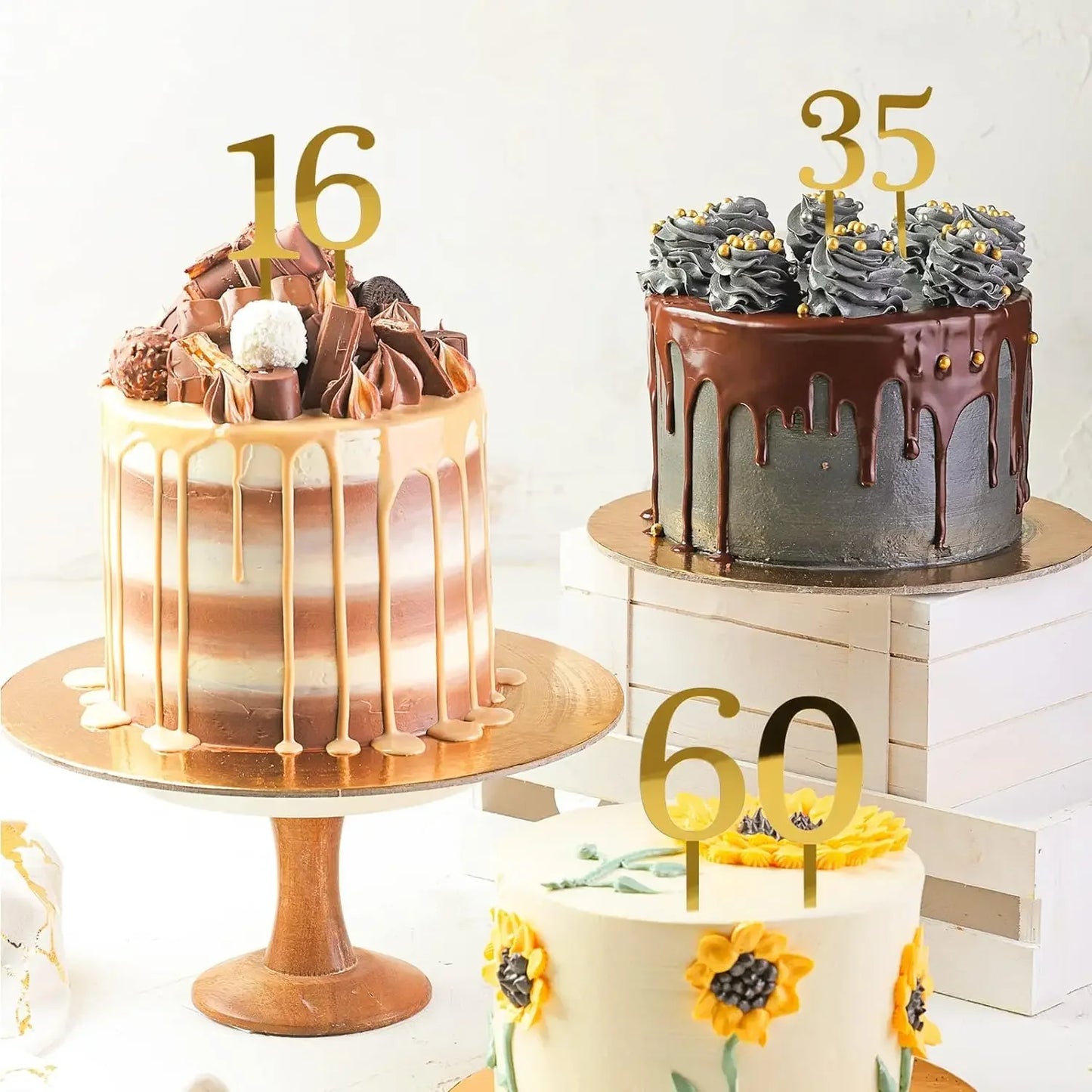 10–20PCS Acrylic Number Cake Toppers (0–9) – Gold Birthday & Wedding Cupcake Decorations for Party Cakes