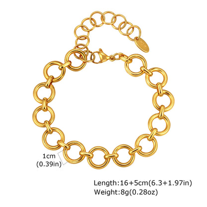 Women's Chunky Gold Plated Stainless Steel Link Chain Bracelet – Waterproof Layered Wristband Jewelry