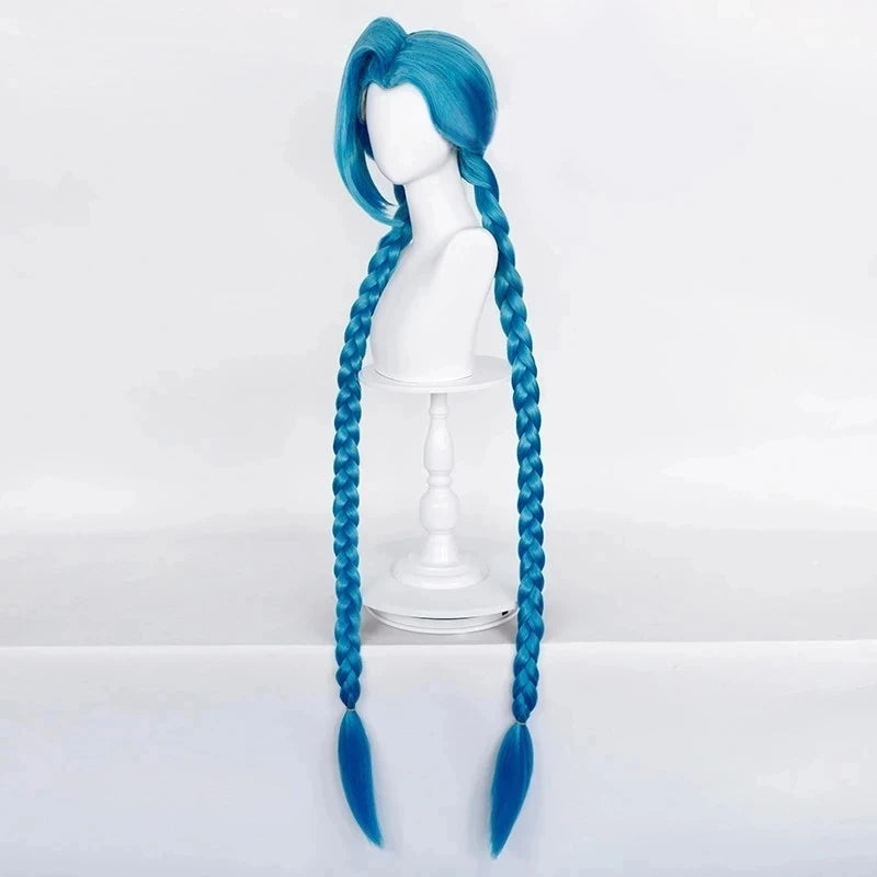 LOL Jinx Cosplay Wig – Long Braided Blue The Loose Cannon Wig, Heat Resistant Synthetic Anime Hair with Blue Braid