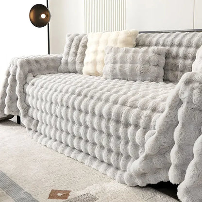 Luxury Rabbit Plush Throw Blanket - Super Soft Thick Fluffy Velvet Sofa Cover for Winter