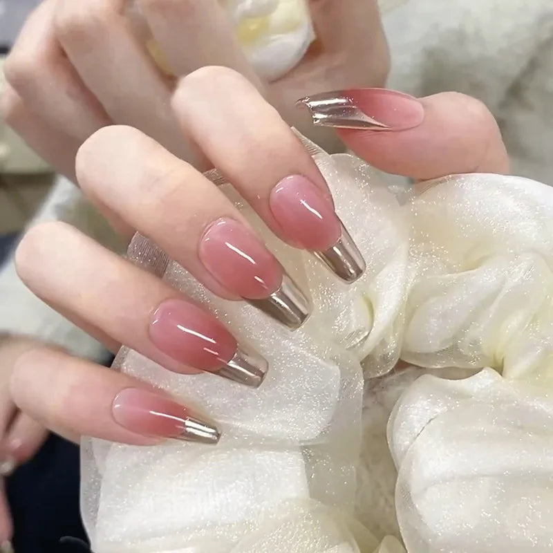 24pcs Goldfish Pattern Almond Press-On Nails – Simple Nude Pink Wearable Detachable False Nail Manicure Set