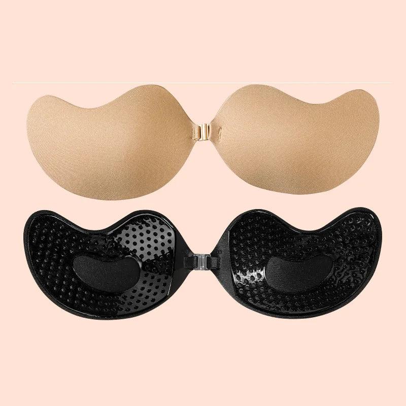 Invisible Strapless Adhesive Stick-On Bra - Seamless Silicone Push-Up Breast Tape, Nipple Covers & Bralette for Women