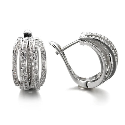 Huitan Silver Cross Hoop Earrings – Full Crystal Cubic Zirconia Statement Jewelry for Women