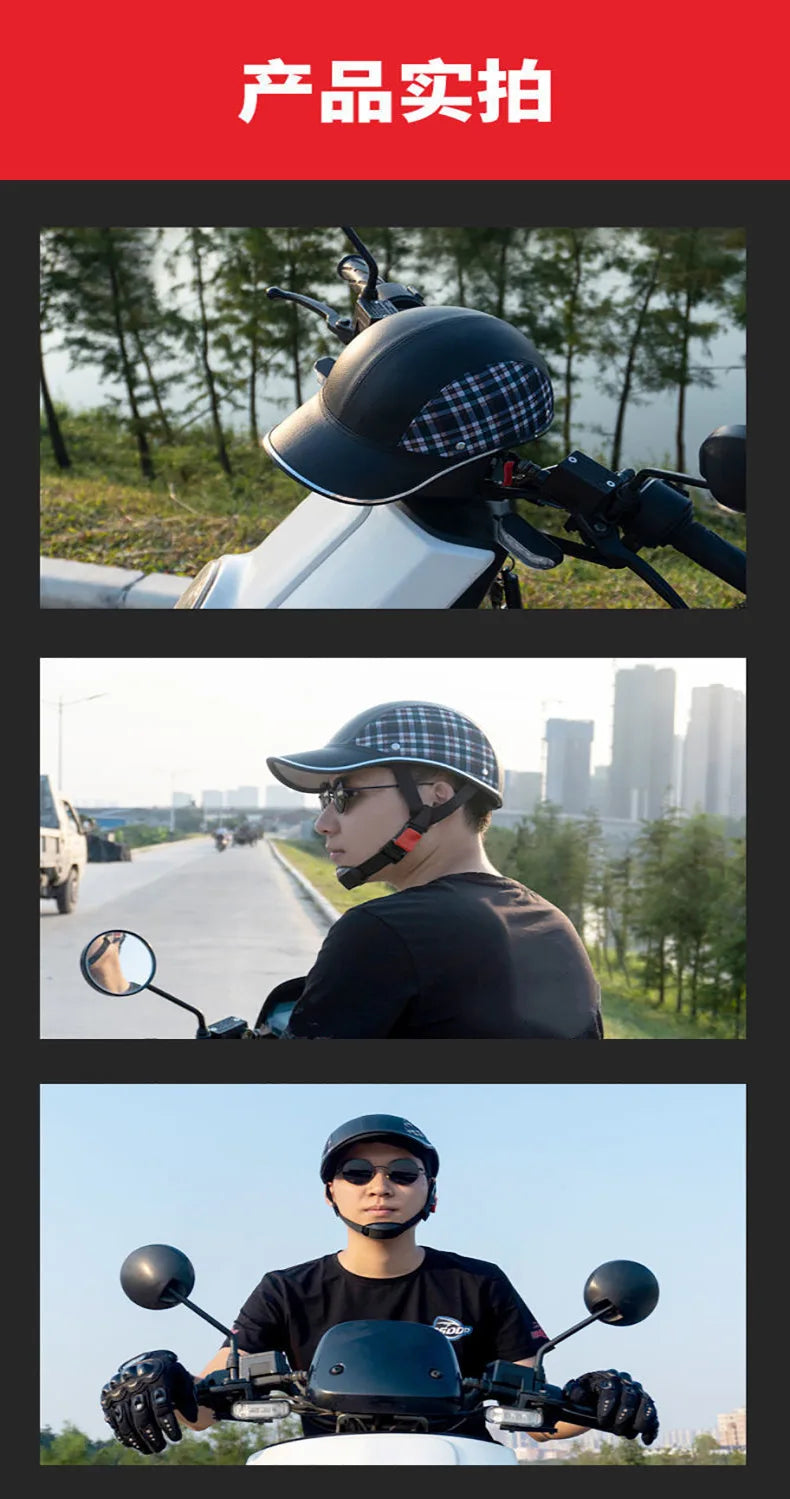 New Baseball Helmet Motorcycle Half Cap - Classic Bike & Scooter Helmet for Men & Women, Anti-UV Safety Hard Hat for Mountain Cycling