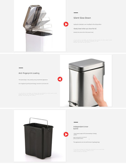 Stainless Steel Pedal Trash Can – Large Home & Living Room Trash Bin with Lid, Nordic Style Bathroom Waste Bin
