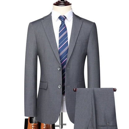 2023 Men’s Two-Button Wedding Suit — Korean Slim Fit Fashion Business Formal Two-Piece Set (Blazer + Trousers)