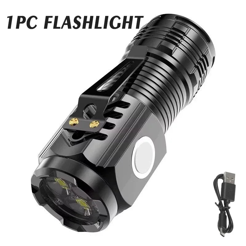 Mini 3 LED Rechargeable Flashlight with Pen Clip – Portable Waterproof Emergency Torch for Night Walking & Outdoor Use High Brightness Spotlight Light