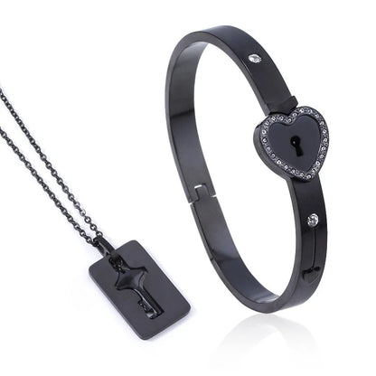 Couple Stainless Steel Love Lock Bracelet with Key Pendant Necklace – Romantic Jewelry Gift for Men and Women