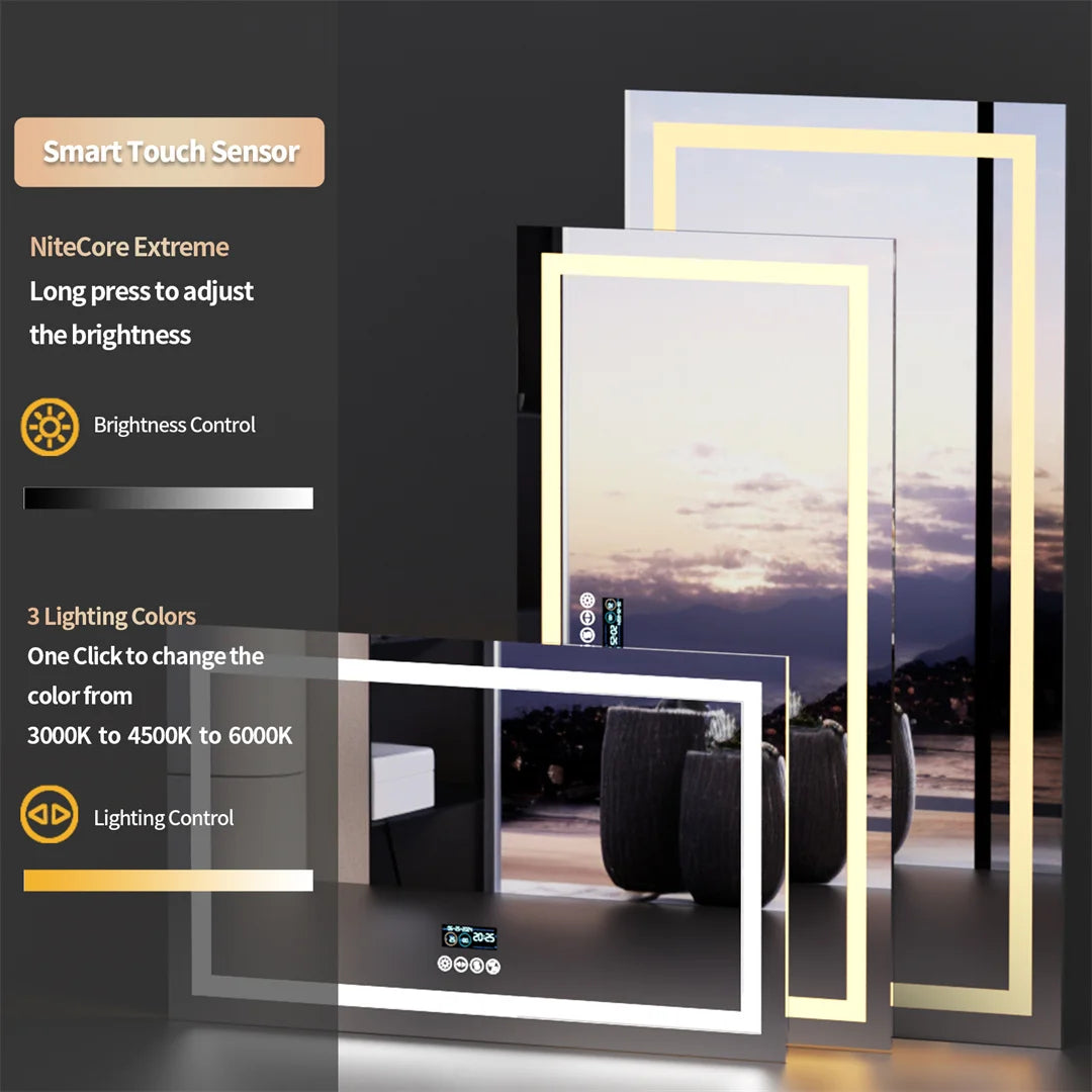 LUVODI Bluetooth LED Bathroom Mirror – Large Anti-Fog Lighted Vanity Mirror with 3-Color Modes