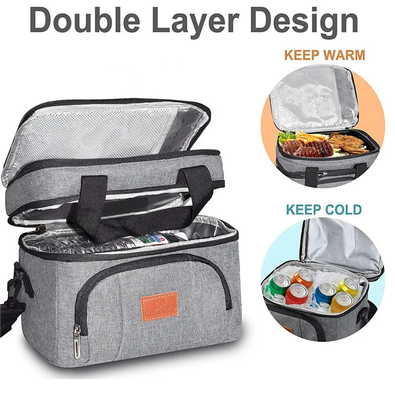 Multifunctional Double Layer Cooler Lunch Bag – Large Capacity Tote with Shoulder Strap for Travel, Picnic & Daily Use