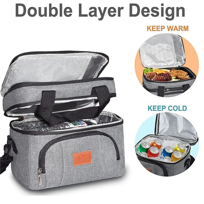 Multifunctional Double Layer Cooler Lunch Bag – Large Capacity Tote with Shoulder Strap for Travel, Picnic & Daily Use