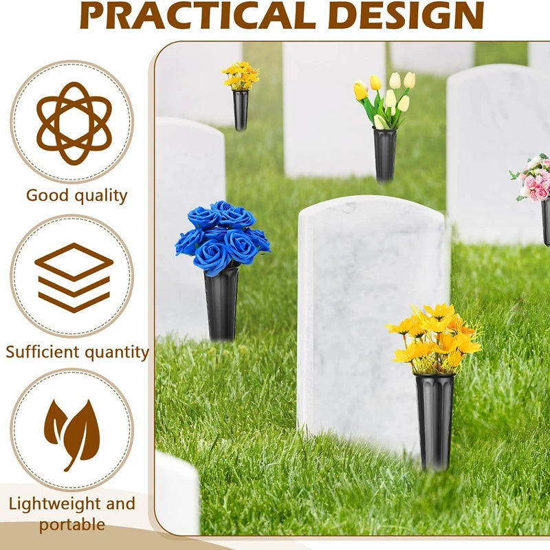 2/1PC Cemetery Vase with Spikes – Plastic Floral Vase Holder for Gravestone, Outdoor Flower Marker Decorations for Graves