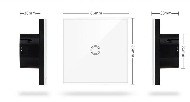 AXUS EU Touch Switch | AC100-240V LED Backlight Panel, Tempered Glass Wall Light Sensor Switch, 1/2/3 Gang