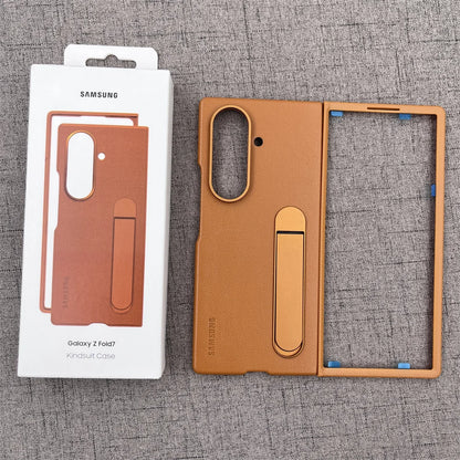 Luxury Leather Kindsuit Phone Case for Samsung Galaxy Z Fold 7 5G – Soft Touch Full-Body Protective Cover with Stand
