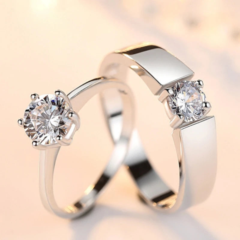 New Silver Couple Rings - Sun & Moon Adjustable Open Ring for Men & Women, Wedding & Fashion Jewelry Gift