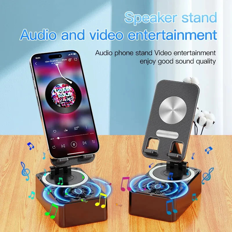 Adjustable Phone Stand with Bluetooth Speaker - Portable Desktop Holder for Phones and Tablets