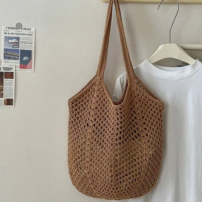 Women’s Large Cotton Woven Shoulder Bag – Handmade Casual Straw Beach Tote & Messenger Bag