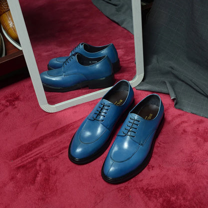 Men’s Genuine Leather Oxford Derby Shoes - Handmade Lace-Up Wedding, Party and Formal Business Dress Shoes