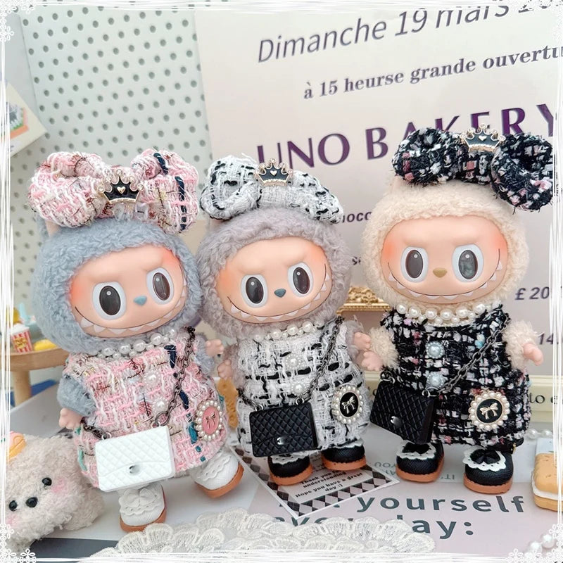 17cm Labubu Doll Accessories - Luxury Sweet Woolen Suit, Crossbody Bag & Princess Shoes Set