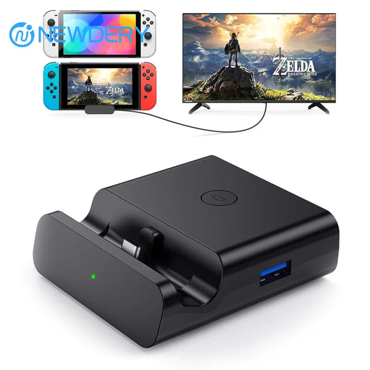 NEWDERY Switch TV Dock – USB-C to HDMI Multiport Hub Adapter for Nintendo Switch & OLED, Portable PD Charger Dock